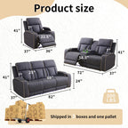 Power Recliner Chair with LED Lights,Leather Reclining Couch with Storage Console/Arm Cup Holder for House/Home Theater/Small Space/Rv(Single Chair,Navy)