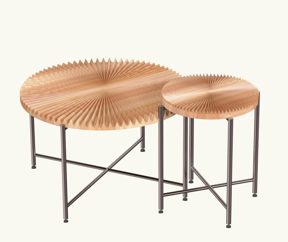 2-Piece Rustic Coffee Table and End Side Table Set, Radial Pattern Waterproof...
