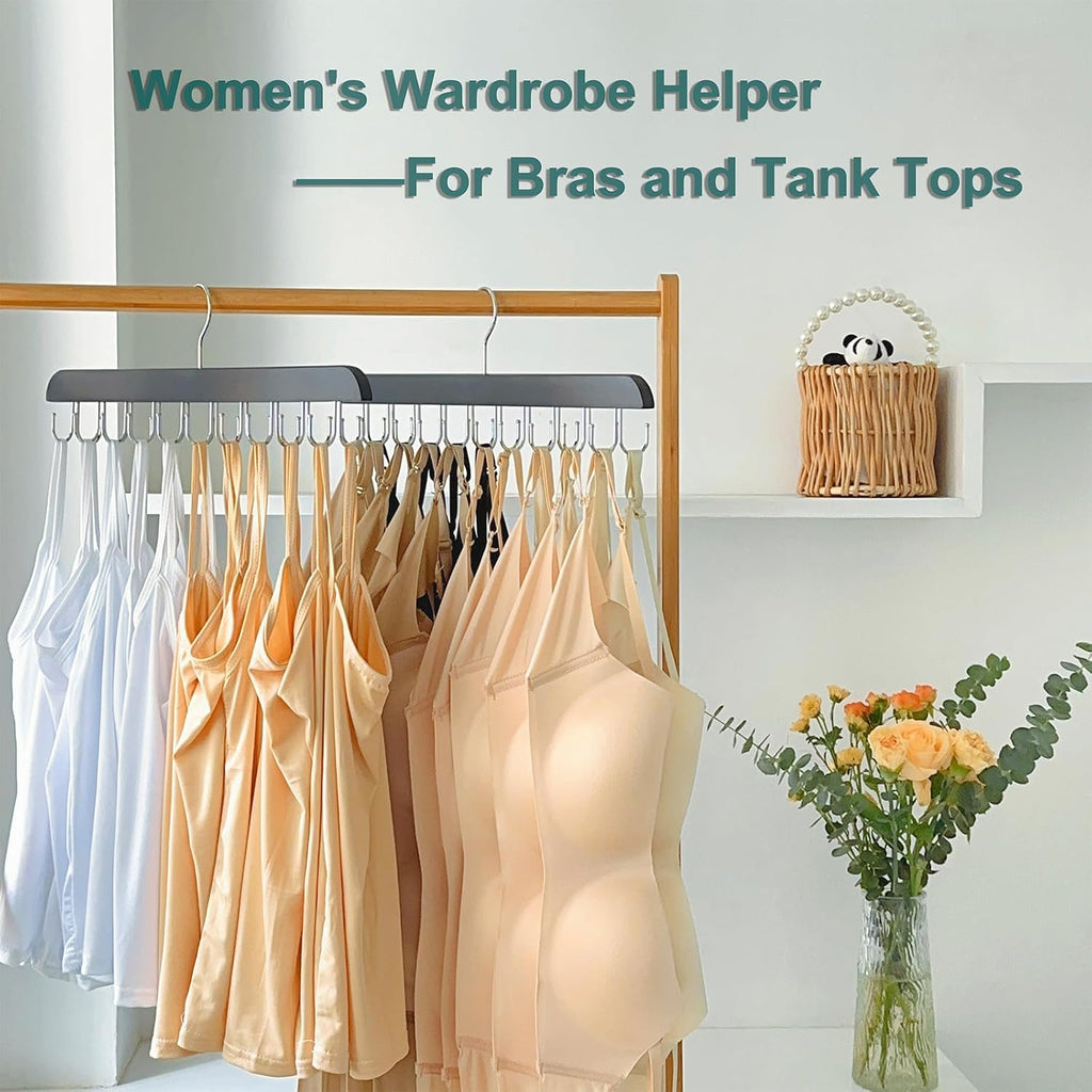 2 Pack Belt Hanger for Closet Organizer,Wooden Belt Storage Organizer with 20 Metal Hooks for Space Saving,Foldable Belts Holder for Belts,Tank Tops,Ties(Black)