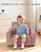 2-in-1 Kids Chair and Couch, Cozy Corduroy Kids Sofa, Pink | Fold-Out Kids Couch, Boys and Girls, Bedroom & Playroom, Reading and Playing, Lightweight, Removable Washable Cover