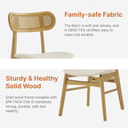 Wooden Dining Chairs Set of 4, Upholstered Modern Dining Room Chairs, Mid Century Oak Wood Kitchen Chairs with Rattan Backrest for Farmhouse, Kitchen, Restaurant (Cream Fabric & Original Color)