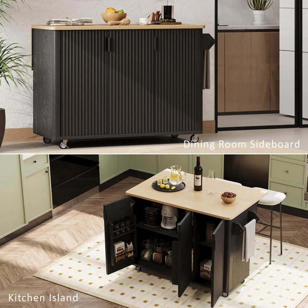 Movable Kitchen Island with Drop Leaf Height-Adjustable Shelves, Kitchen Isla...