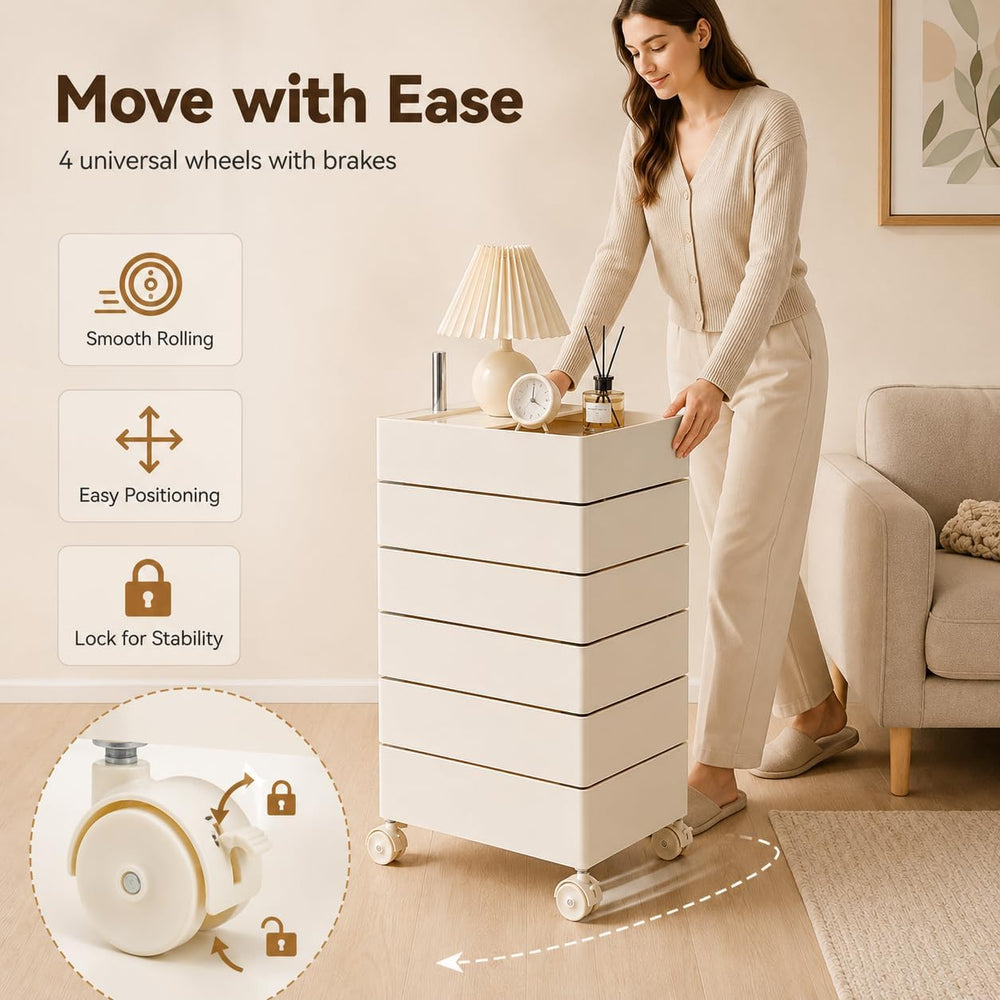 5-Tier Rotating Storage Cabinet with Wheels, 360° Swivel Rolling Organizer Ca...