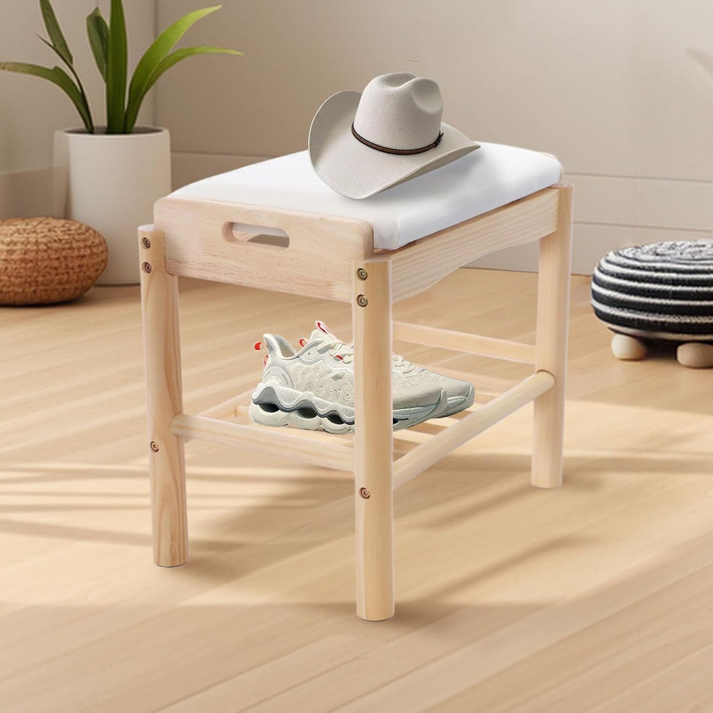 Shoe Bench with Cushion, 2-Tier Bamboo Shoe Rack Bench, Entryway Shoe Storage...