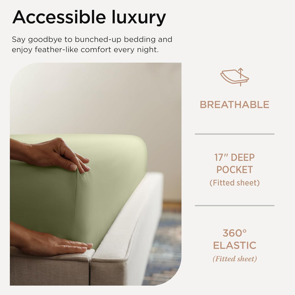 Threadmill Supima Cotton Sheets Queen | 656 Thread Count for Queen Mattress | 4 Piece Luxury Bed Sheets | Sateen Weave Hotel Quality with Elasticized Deep Pocket| Sage Green