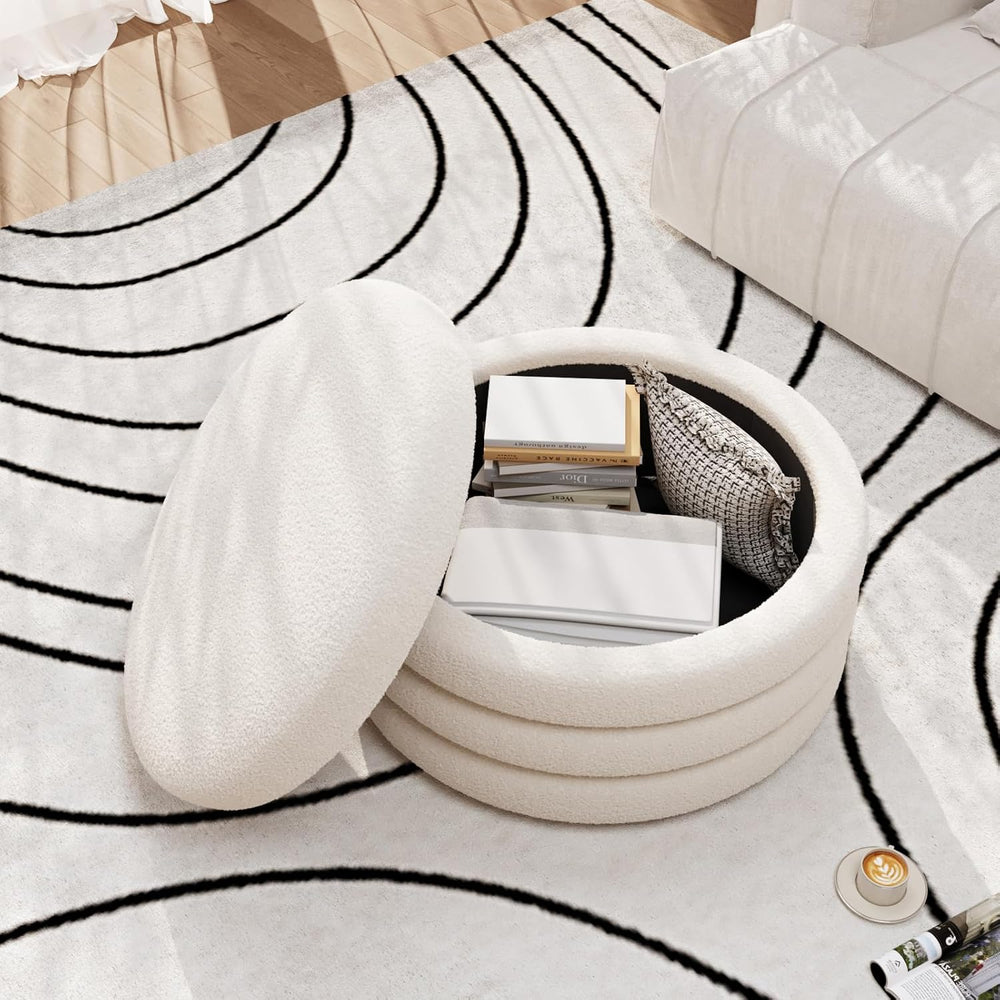 FiveWillowise 30 Inch Round Ottoman with Storage,Large Sherpa Coffee Table | ...