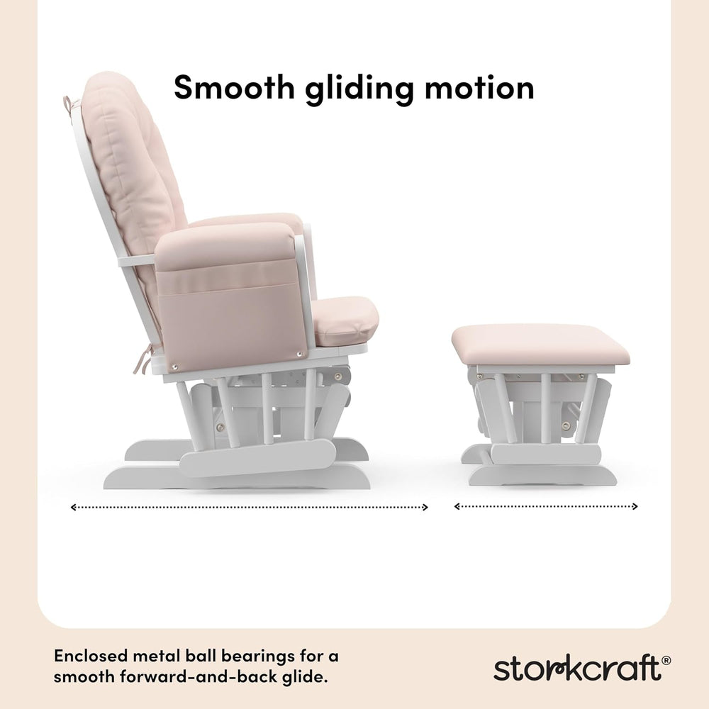 Storkcraft Premium Hoop Glider & Ottoman, White/Pink
