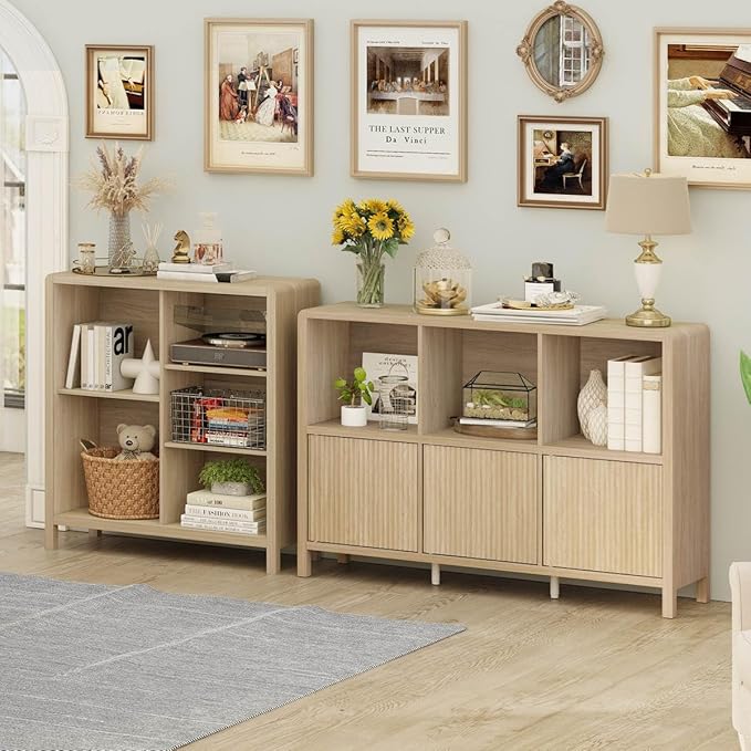 FATORRI 5 Cube Bookshelf, Wood Bookcase with 3 Adjustable Shelves, Modern Cub...
