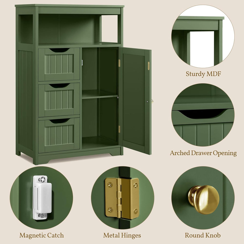 Yaheetech Bathroom Storage Cabinet, Storage Organizer with 1 Door and 3 Drawe...