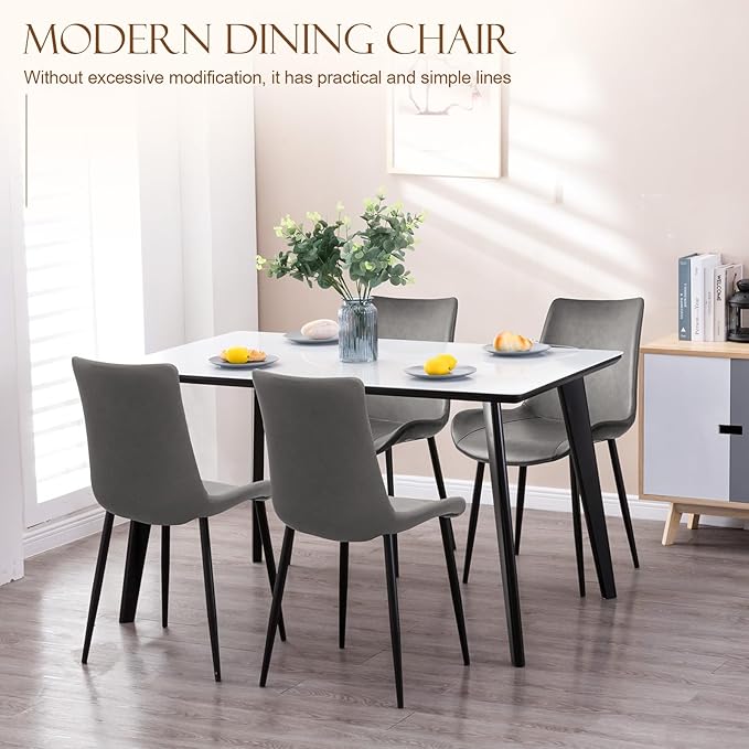 Dining Chairs, PU Leather Dining Chair, Dining Room Chair with Sturdy Metal Legs, Upholstered Seat Dinner Chairs Accent Side Chairs for Indoor Kitchen Living Room Restaurant(Grey, Set of 4)
