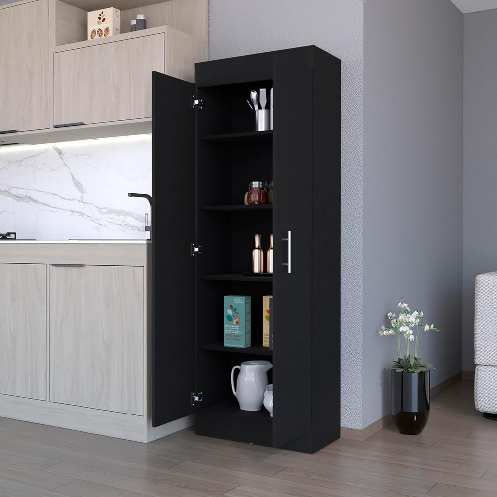 Dawson Pantry Cabinet with 5-Shelf Storage - Black for Kitchen Organization
