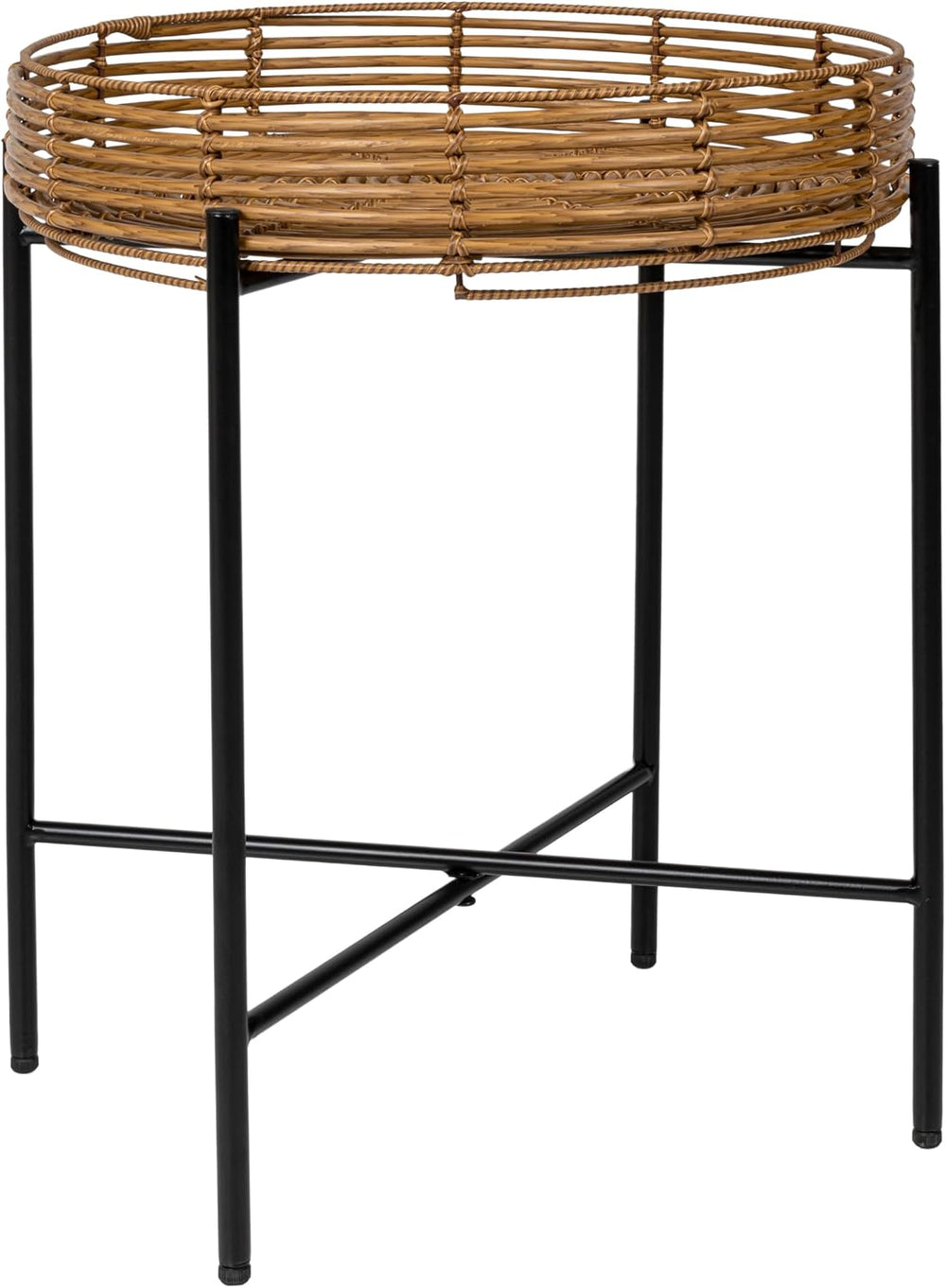 JONATHAN Y Malia 23" Round Faux Rattan Tray Top End Table, Bohemian Wove...