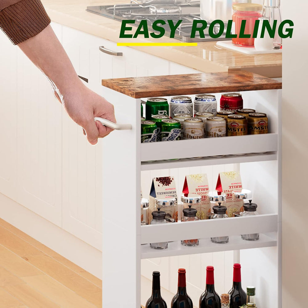 TEAMIX Slim Rolling Storage Cart, Wood 4-Tier Narrow Kitchen/Laundry Cart | 7...