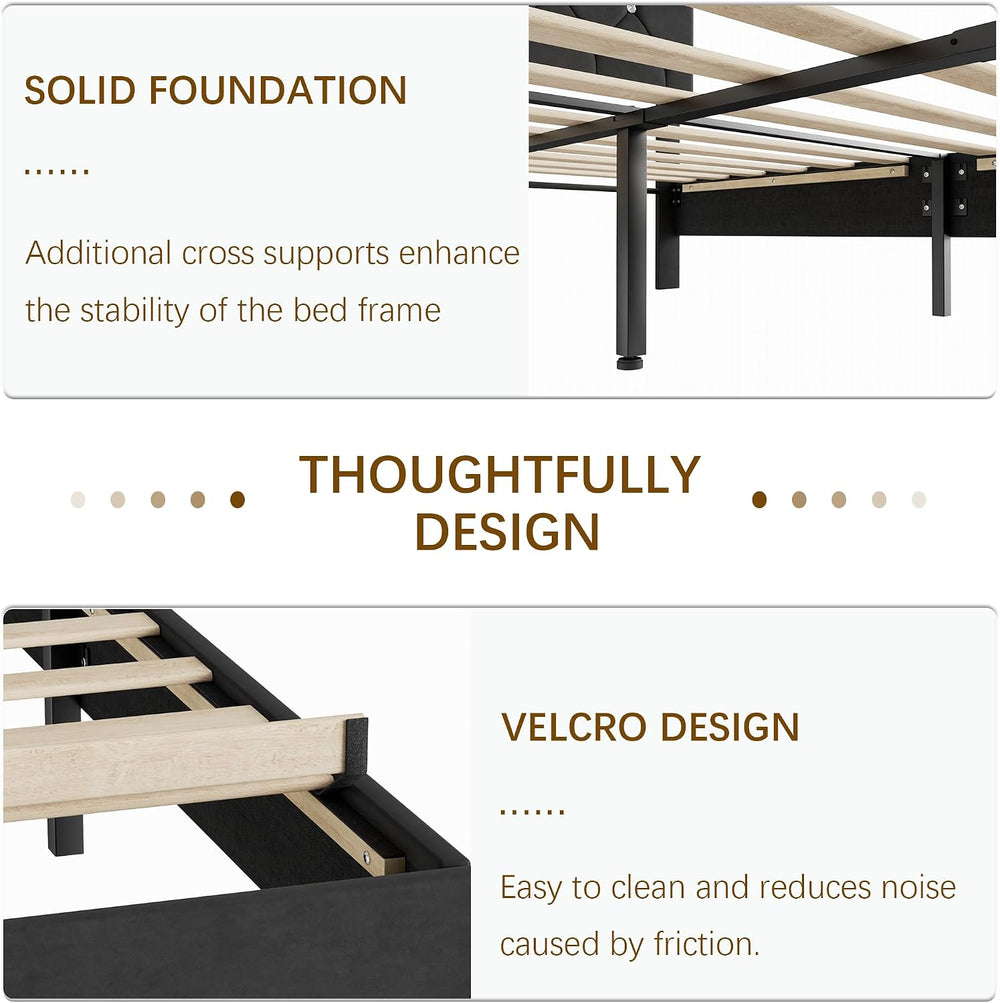 VECELO Queen Size Bed Frame, Upholstered Platform with Adjustable Diamond Tuf...