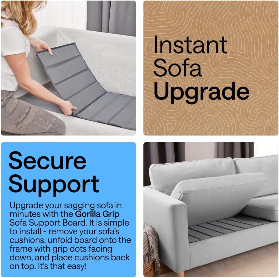 GORILLA GRIP Heavy Duty Couch Cushion Support Board to Fix Sagging Sofas, 24 x 54 Wide Loveseat Slip Resistant Thick Boards Add Strong Seat Supports, Replacement Stuffing Firmer Couches, Grey