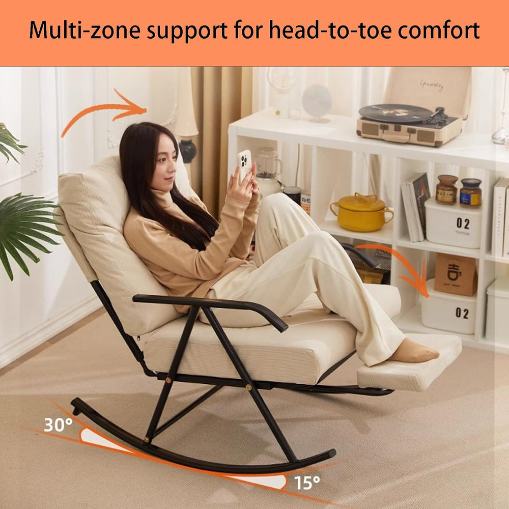 Single Rocking Chair with a Retractable footrest, Armchair with Adjustable ba...