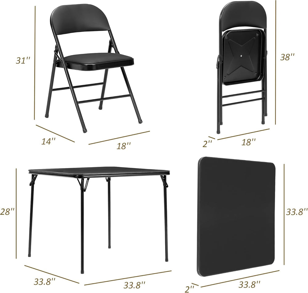 VECELO Folding Card Table and Chair Set of 5 Portable with Padded Tabletop, N...