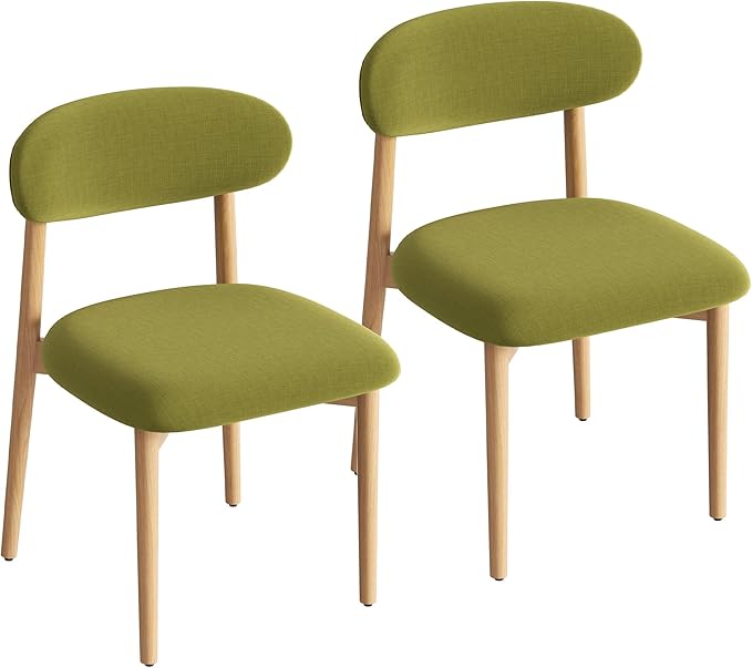 Wooden Dining Chair Set of 2, Modern Dining Chairs with with Curved Back, Fabric Upholstered Kitchen Dining Room Chairs with Adjustable Legs for Farmhouse Dining Living Room,Green