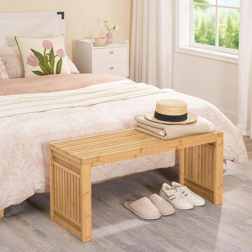 HOOBRO Bamboo Dining Bench, 35 inch Farmhouse Kitchen Table Bench, Solid Bamb...