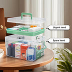 15QT Clear Medicine Organizer Storage Box with Handle & Tray - Thickened Plastic Empty First Aid Box, Multipurpose Medical Container with Lids/Labels, Medication Caddy for Home, Baby, Elderly, Dorm
