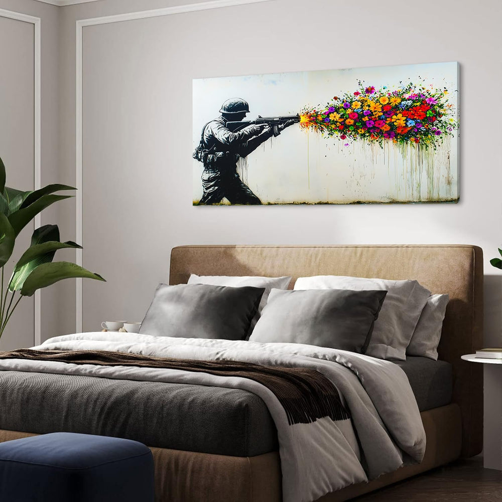 GAFSING Black Soldier with Colorful Flower Wall Art for Living Room Office Pe...