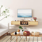 IBUYKE Modern Rattan Floating TV Stand with Doors,Wall Mounted TV Shelf for TVs up to 55 Inches,Media Console Entertainment Center for Under TV Storage Cabinet for Living Room Bedroom,Natural UWST012N