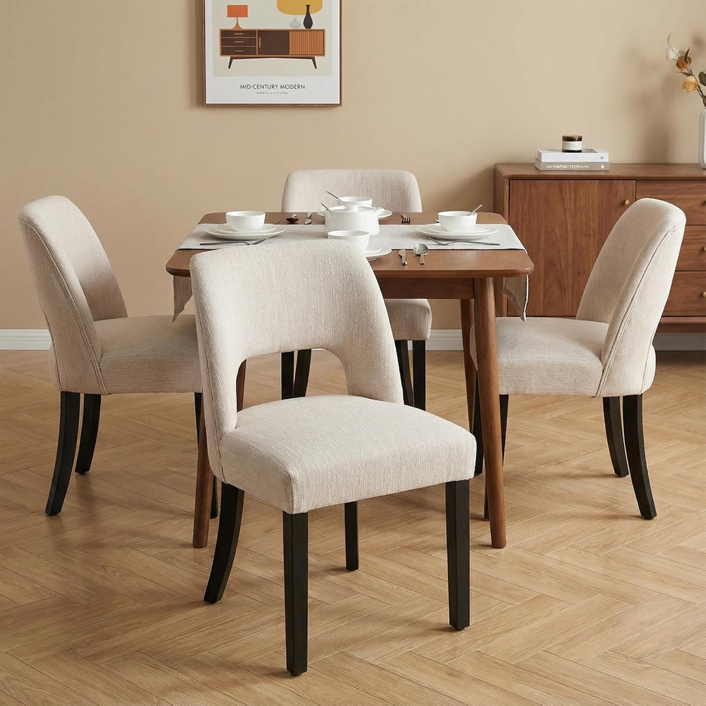 keoni Wooden Dining Chairs Set of 6 with Black Rubberwood Legs and Backrest