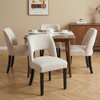 keoni Wooden Dining Chairs Set of 6, Mid Century Modern Upholstered Dining Room Chairs with Black Wood Legs, Fabric Farmhouse Kitchen Chairs with Foot Pegs for Dining Room, Beige