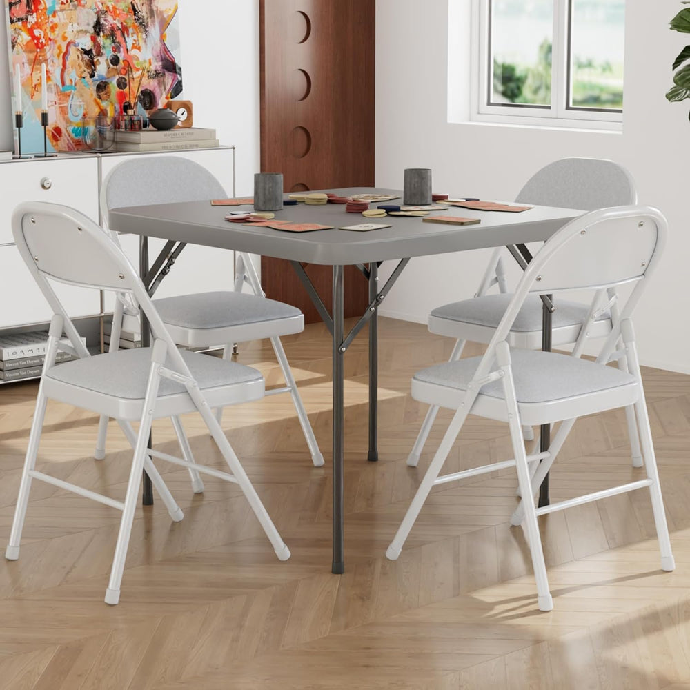 VECELO 5 Piece Folding Card Table Square and Chairs Set, Collapsible Legs &am...