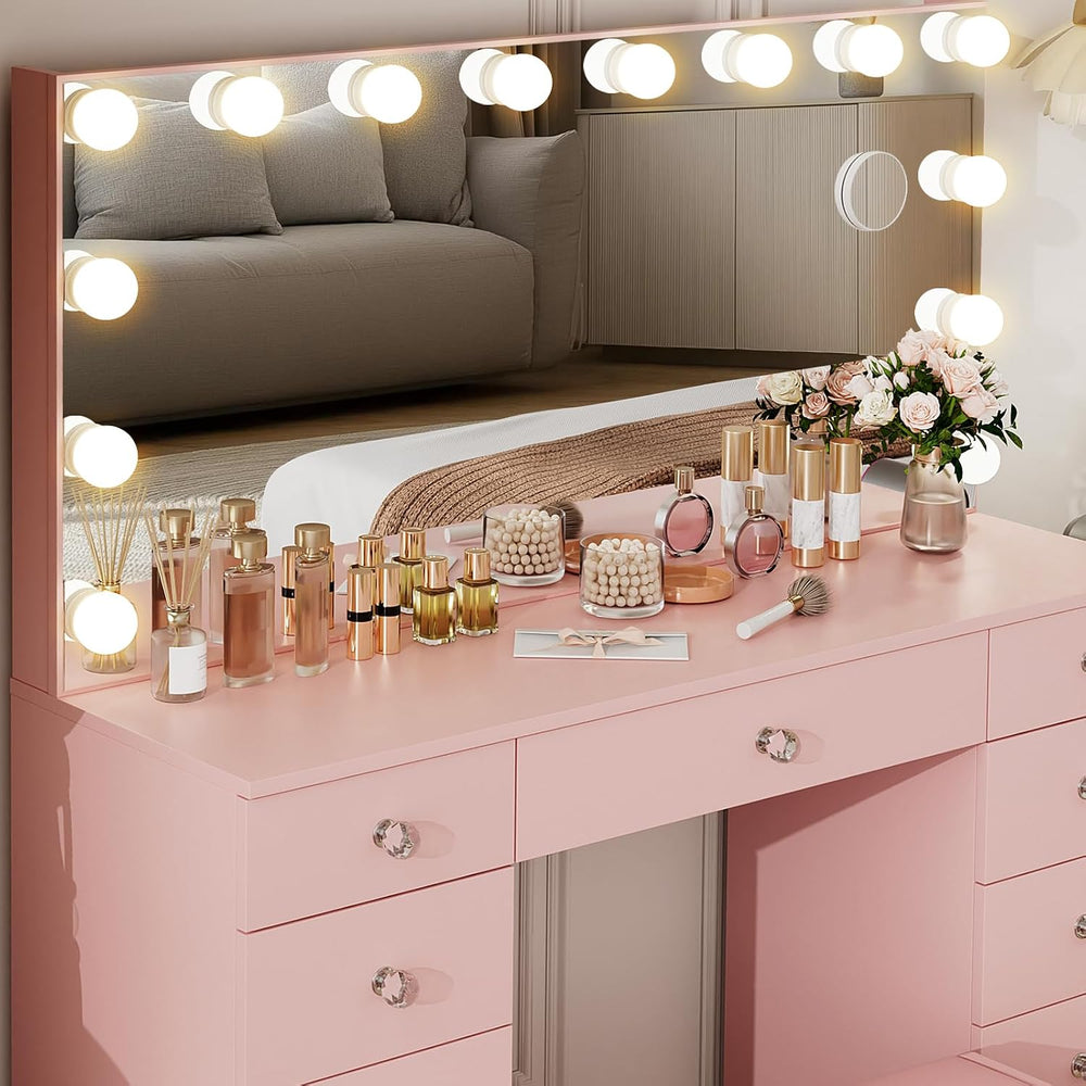 VOWNER Vanity with Lighted Mirror - Makeup Vanity Desk with Lights | Women Va...
