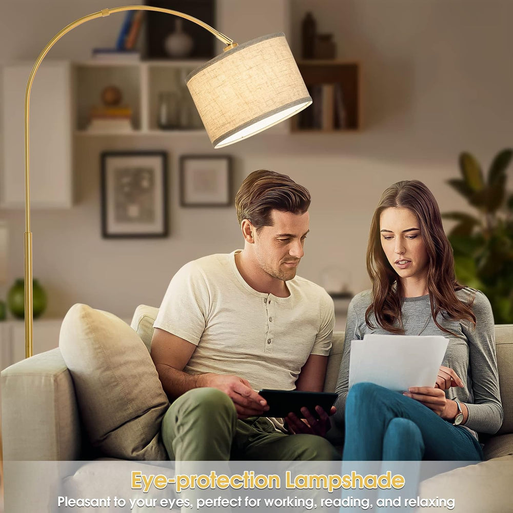Gold Floor Lamp, Arc Floor Lamp for Living Room with Adjustable Drum Lampshad...