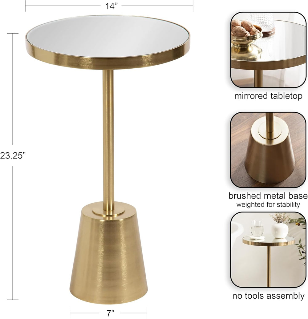 Kate and Laurel Tira Elegant Round Mirrored Side Table, 14 x 14 x 24, Gold, M...