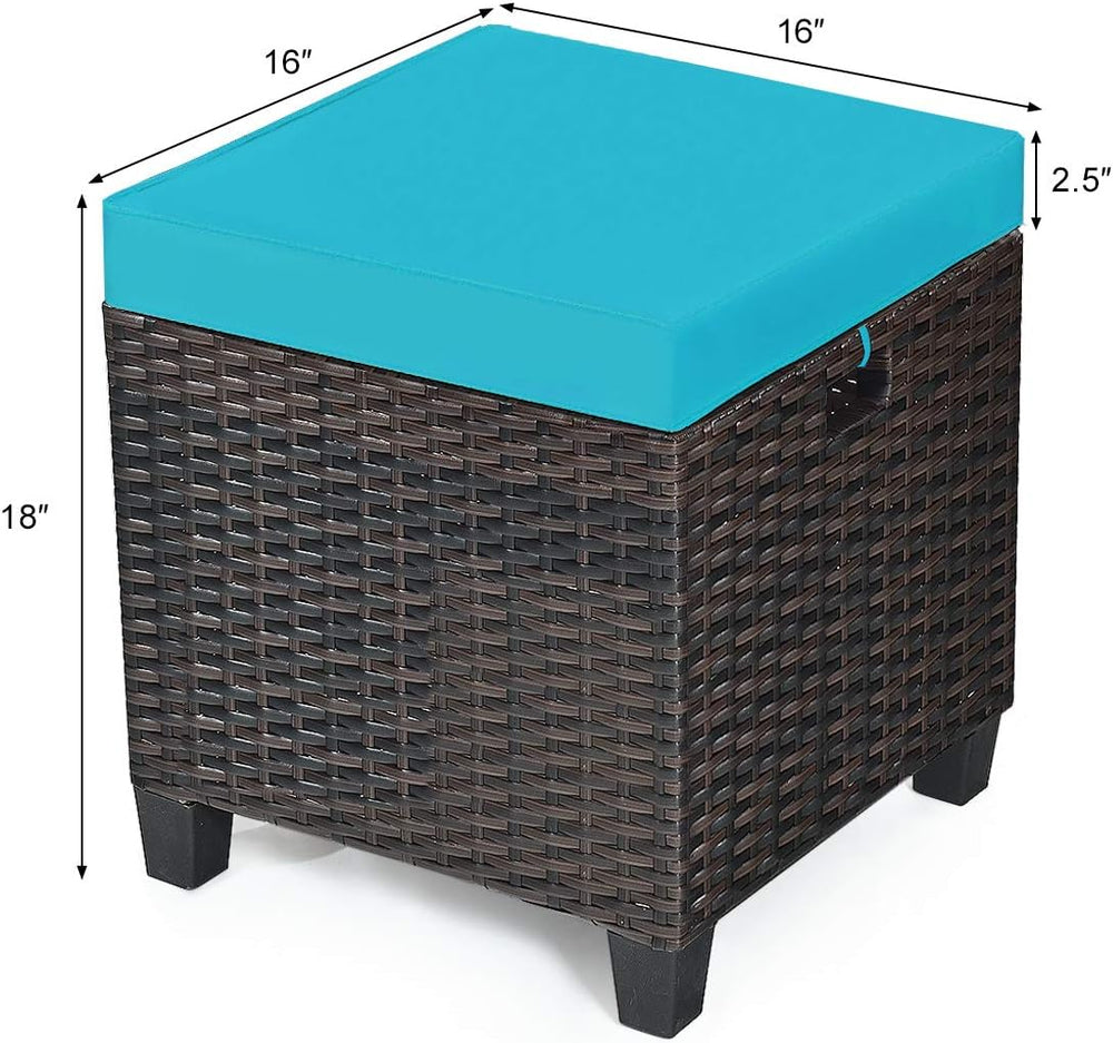 2PCS Patio Outdoor Ottomans, Rattan Wicker Ottoman Seat w/Removable Cushions,...