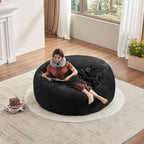 Big Bean Bag Chair 5Ft Memory Foam for Adults, Giant Lounge, Black | Memory Foam Filler, Removable Washable Flannel Cover, Big Bean Bag Lounge Reading Chair for Bedroom Living Room Adults