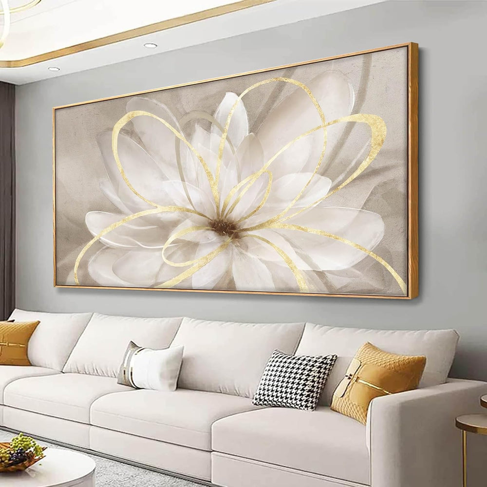 SOUGUAN Floral Wall Decorations Gold and White Canvas Wall Art Line Photo Pri...