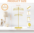 iDavosic.ly 2 Tier Rotating Necklace Holder Organizer with 42 Hooks, Adjustable Metal Bracelet Display Stand Rack, Extra Tall Keychain Spinning Tree Tower for Women, Gold