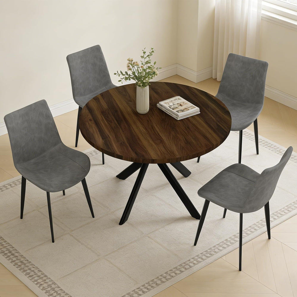 44" Round Dining Table with Chair Set for 4, Modern Mid-Century Dining T...