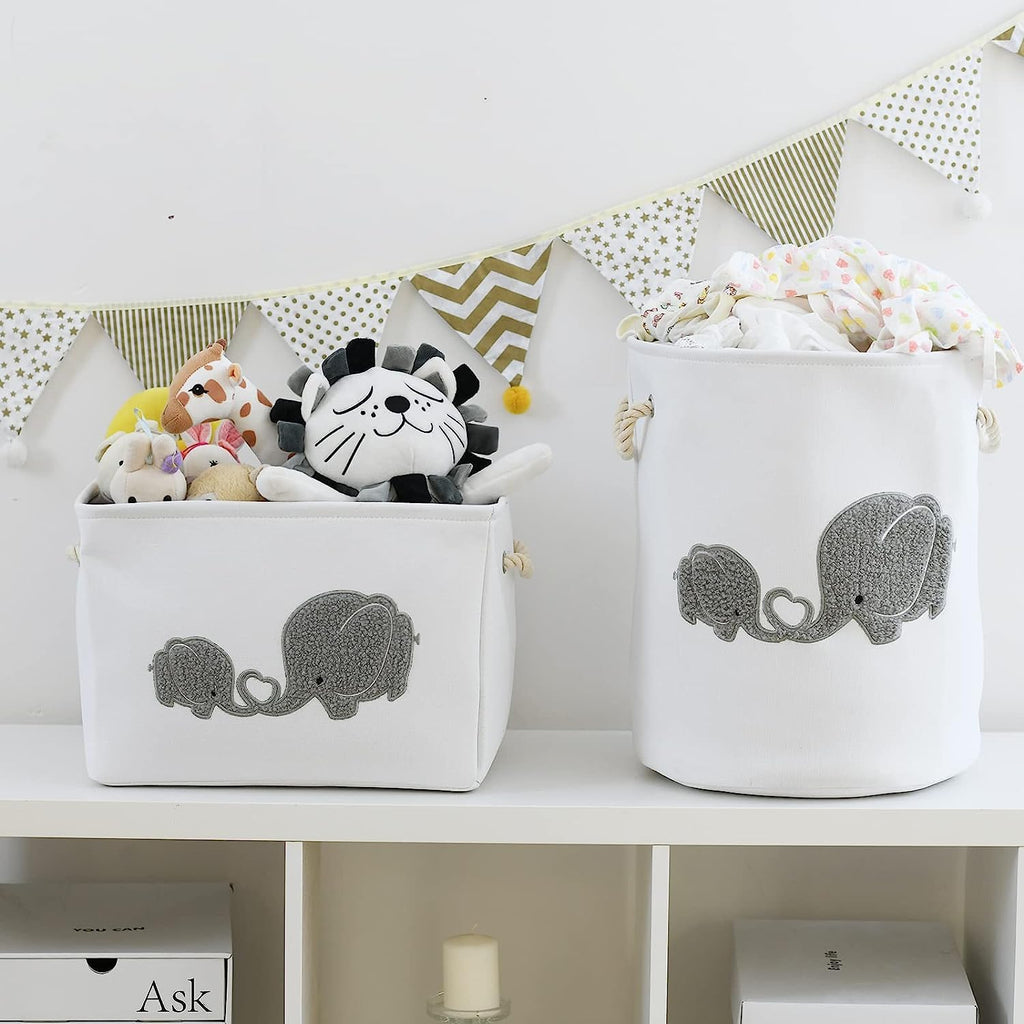 I nylon 2-Pack Storage Baskets, Nursery Size, Hamper & Laundry, Mother Baby Gift, Elephant Decor
