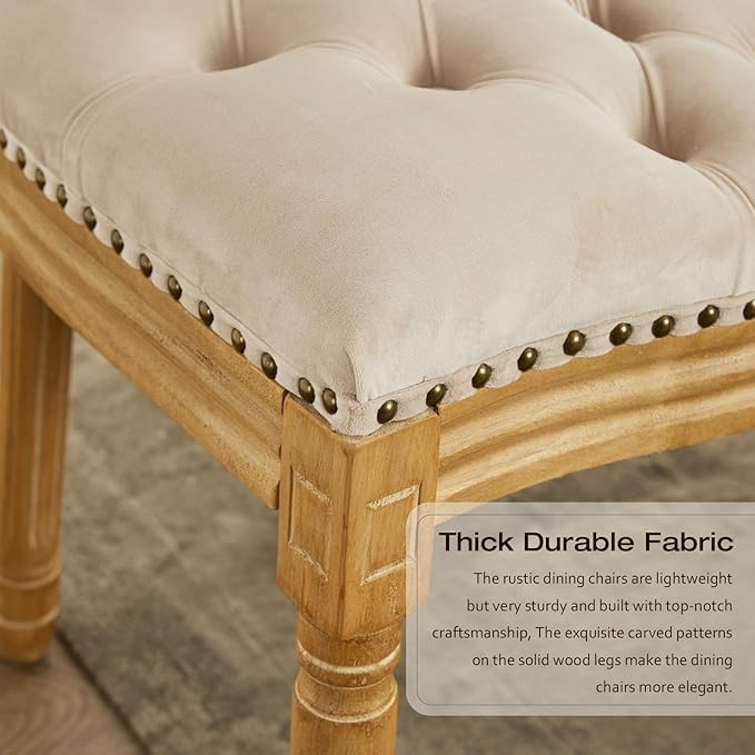 Upholstered Dining Chairs Set of 2 French Country Oval Fabric Back Kitchen Side Chair with Wood Legs for Dining Room, Kitchen, Restaurant(Beige-Velvet)