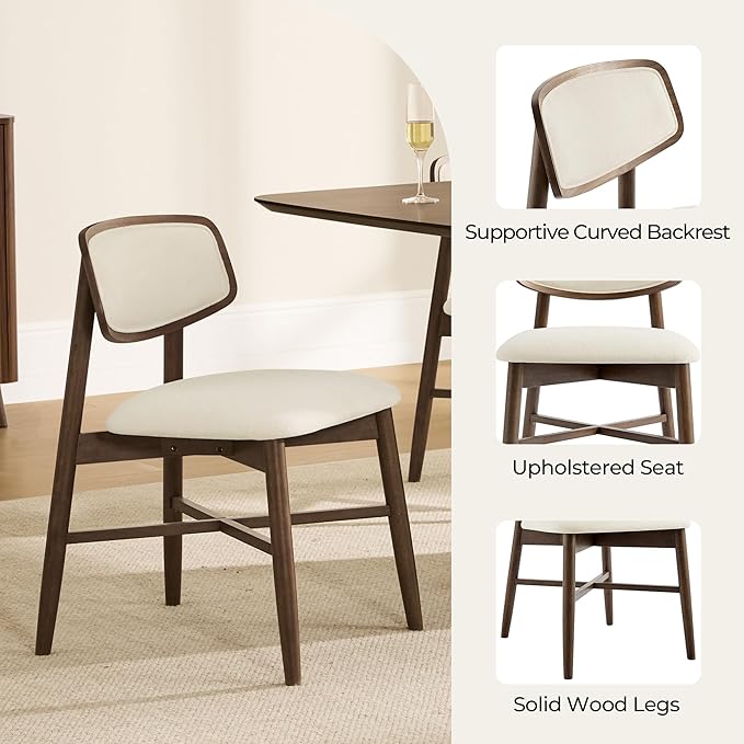 CHITA Wooden Dining Chairs Set of 4, Mid Century Modern Dining Room Chair, Natural Solid Wood Frame Kitchen Chairs, for Dining Room, Kitchen, Living Room (Upholstered Seat, Walnut)