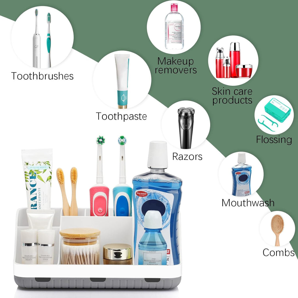 Toothbrush Holders for Bathrooms Countertop Organizer - Kids Electric Toothbrush and Toothpaste Holder Detachable 7 Slots Tooth Brush Organization Bathroom Accessories Storage Vanity, White