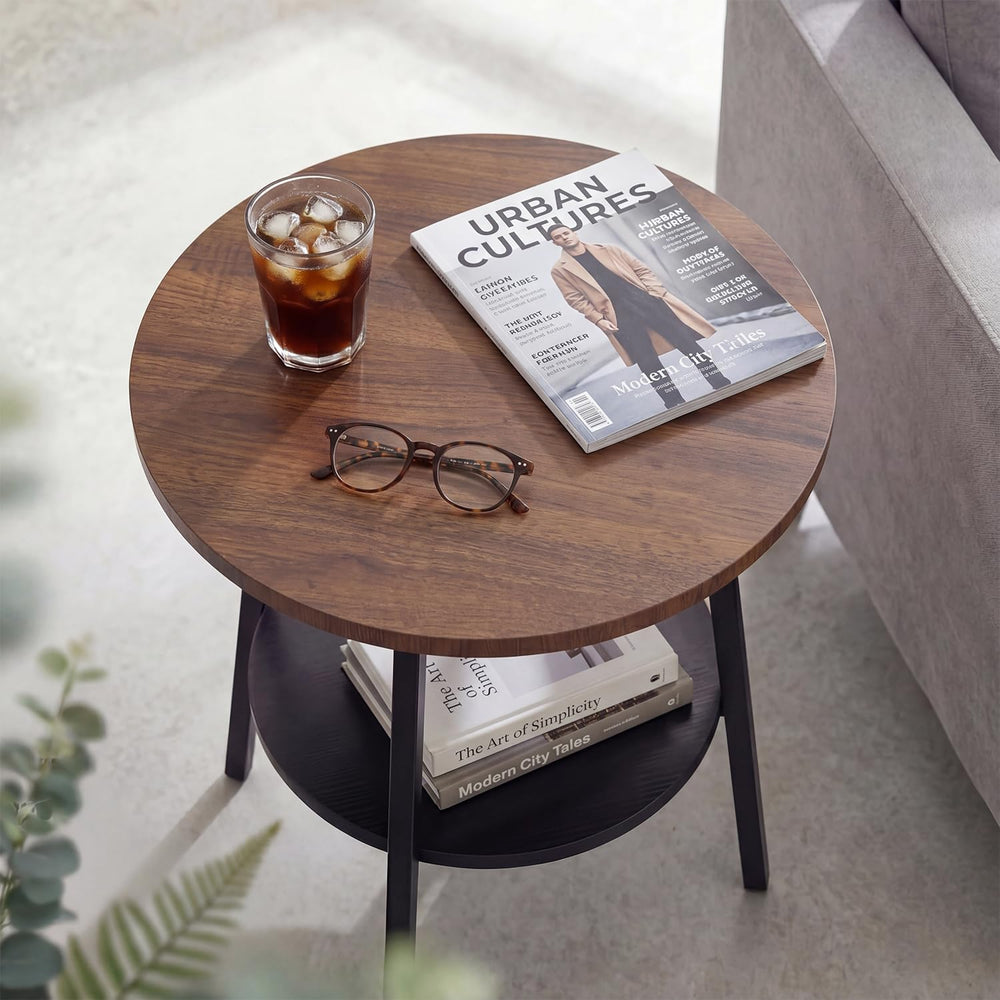 Round End Table, 2-Tier Side Table with Storage Shelf for Small Spaces, Night...