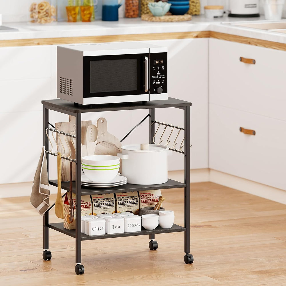 GIANTEX Kitchen Bakers Rack 3-Tier Microwave Cart on Wheels, Industrial Utili...