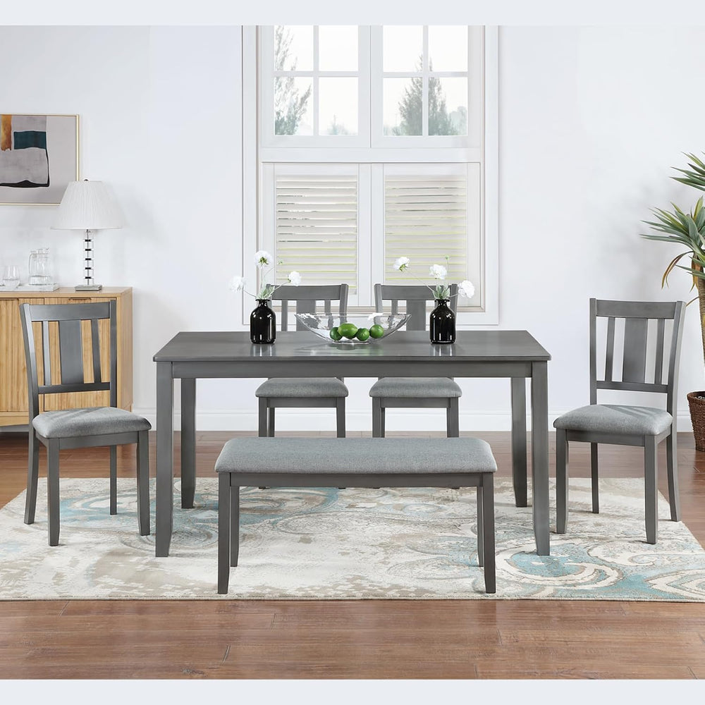 KEIKI 6-Piece Standard Height Dining Table Set with Rectangular Table, 4 Upho...