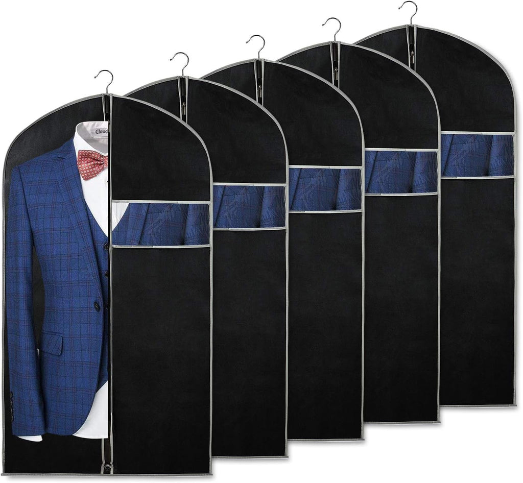 Syeeiex 40 Inch Suit Bag, Garment Bags for Hanging Clothes, Black, Set of 5 | Breathable Suit Bag, Dustproof Hanging Garment Bag, Clear Window and ID Card Holder for Shirts, T-shirts and Jackets