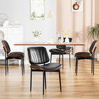 Dining Chairs Set of 6, Dining Room and Kitchen Chairs, FSC Certified Mid Century Modern Accent Chair, Upholstered PU Leather Chairs for Vanity with Walnut Bentwood and Metal Legs, Black