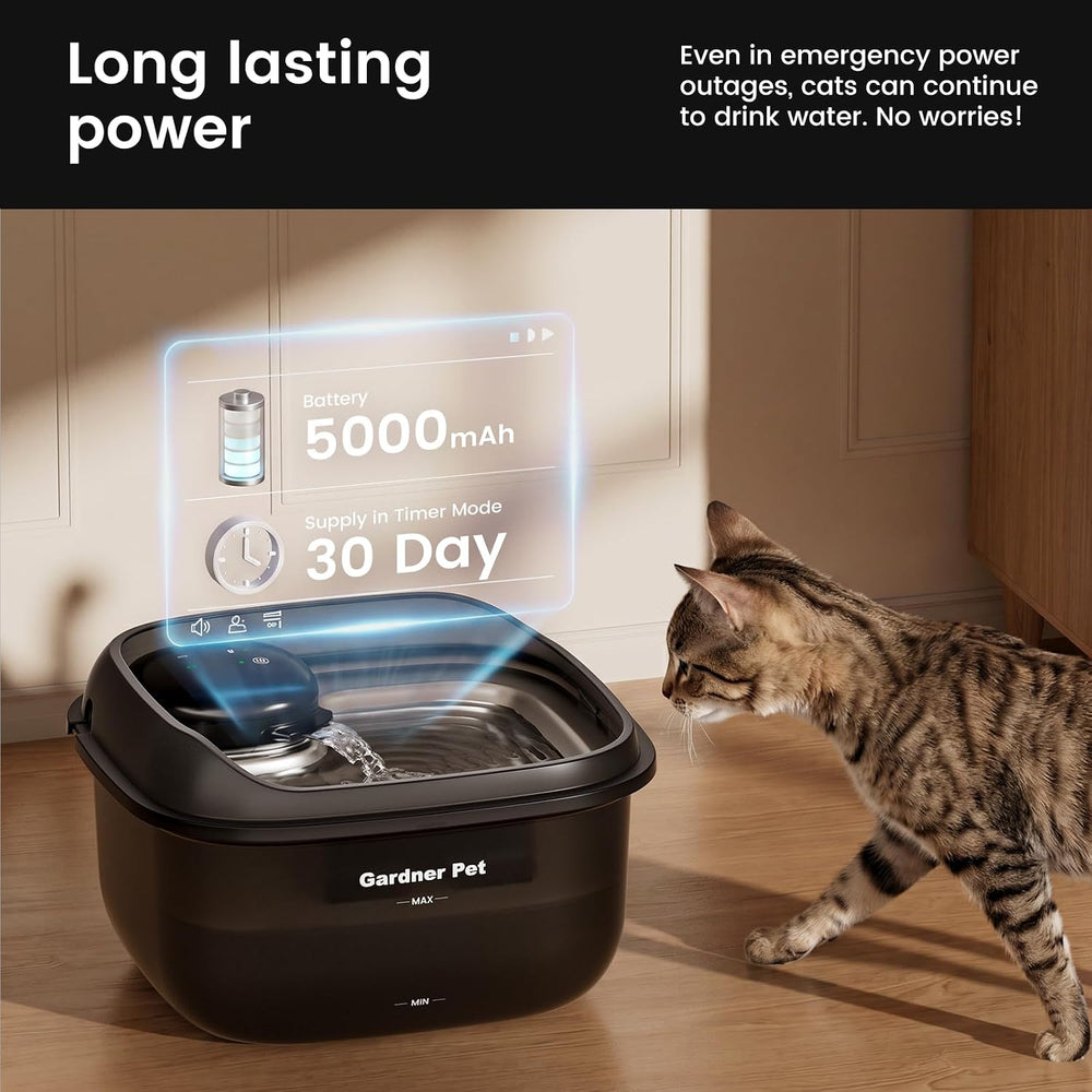 Cordless Cat Water Fountain, Large 134oz/3.8L Fountain with Stainless Tray