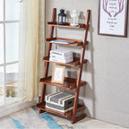 5-Tier Ladder Shelf, Minimalism Wood Ladder Bookshelf L-Shaped Leaning Storage Bookshelf Freestanding Open Bookcase for Living Room Bedroom Offices (Walnut Brown)