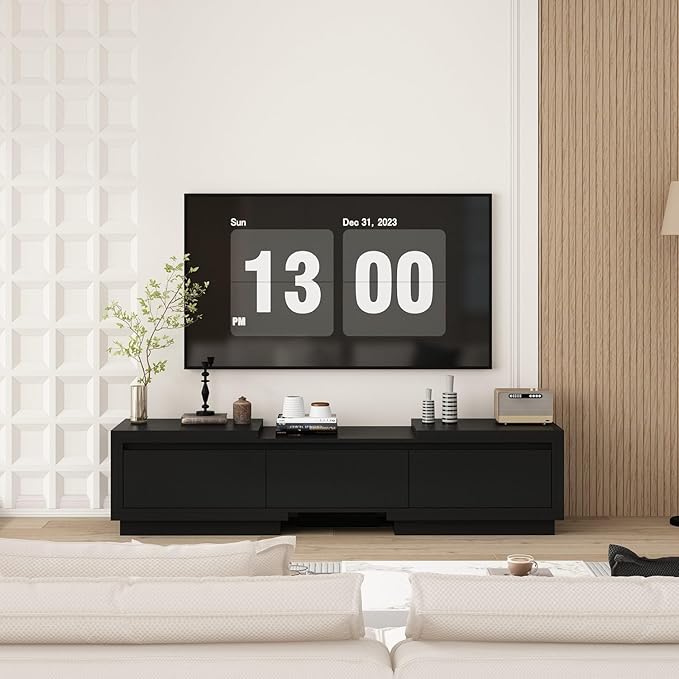 FAMAPY Extendable TV Console Table Modern TV Cabinet with Drawers, Contemporary Media Storage Console Table for Living Room Black (65.4-106.3”W x 15.7”D x 15.4”H)