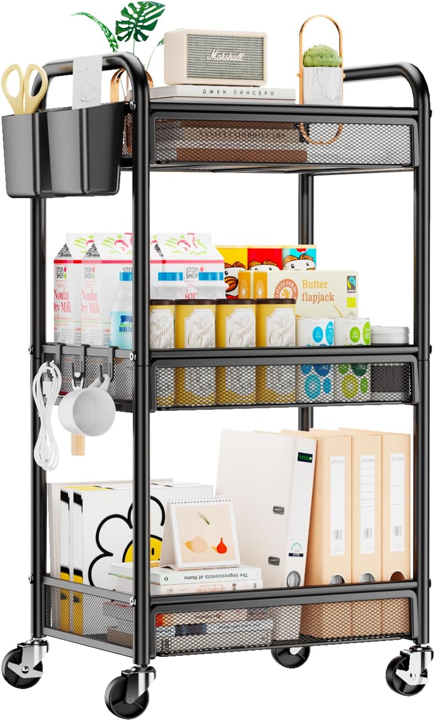 YASONIC 3 Tier Rolling Cart – Metal Utility Storage Carts with Wheels, Craft ...